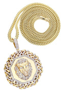 10K Yellow Gold Lion Head Diamond Pendant & Franco Chain | 2.92 Carats