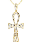 10K Yellow Gold Big Ankh Diamond Pendant & Cuban Chain | 0.45 Carats
