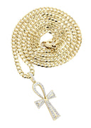 10K Yellow Gold Big Ankh Diamond Pendant & Cuban Chain | 0.45 Carats