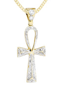 10K Yellow Gold Ankh Diamond Pendant & Cuban Chain | 0.23 Carats