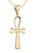10K Yellow Gold Ankh Diamond Pendant & Cuban Chain | 0.23 Carats