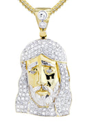 14K Yellow Gold Jesus Head Pendant & Franco Chain | 1.16 Carats