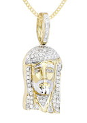 10K Yellow Gold Jesus Head Diamond Pendant & Cuban Chain | 0.56 Carats