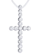 14K White Gold Cross Diamond Pendant & Cuban Chain | 2.34 Carats