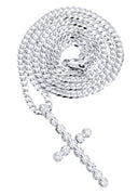 14K White Gold Cross Diamond Pendant & Cuban Chain | 2.34 Carats