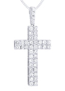 14K White Gold Cross Diamond Pendant & Cuban Chain | 2.57 Carats