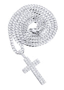 14K White Gold Cross Diamond Pendant & Cuban Chain | 2.57 Carats