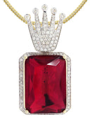 14K Yellow Gold Ruby Crown Diamond Pendant & Franco Chain | 1.14K Carats