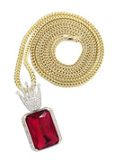 14K Yellow Gold Ruby Crown Diamond Pendant & Franco Chain | 1.14K Carats