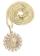 10K Yellow Gold Versace Diamond Pendant & Cuban Chain | 1.39 Carats
