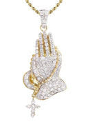 10K Yellow Gold Praying Hands Diamond Pendant & Rope Chain | 5 Carats
