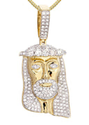 14K Yellow Gold Jesus Head Diamond Pendant & Franco Chain | 3.45 Carats