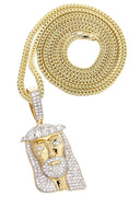 14K Yellow Gold Jesus Head Diamond Pendant & Franco Chain | 3.45 Carats