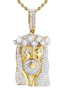 14K Yellow Gold Jesus Head Diamond Pendant & Rope Chain | 5.85 Carats
