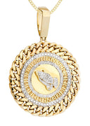14 Yellow Gold Praying Hands Diamond Pendant &  Cuban Chain | 1.46 Carats