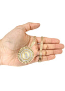 14 Yellow Gold Praying Hands Diamond Pendant &  Cuban Chain | 1.46 Carats