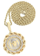 10K Yellow Gold Jesus Head Diamond Pendant &  Rope Chain | 1.7 Carats