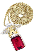 10K Yellow Gold Ruby Angel Pendant & Rope Chain | 1.6 Carats