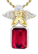 10K Yellow Gold Ruby Angel Pendant & Rope Chain | 1.6 Carats