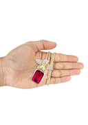10K Yellow Gold Ruby Angel Pendant & Rope Chain | 1.6 Carats