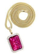 10K Yellow Gold Ruby Diamond Pendant & Franco Chain | 1.36 Carats