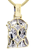 14K Yellow Gold Jesus Head Pendant & Franco Chain | 0.88 Carats