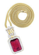 14K Yellow Gold Ruby Jesus Pendant & Franco Chain | 2.53 Carats