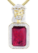 14K Yellow Gold Ruby Jesus Pendant & Franco Chain | 2.53 Carats