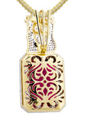 14K Yellow Gold Ruby Jesus Pendant & Franco Chain | 2.53 Carats