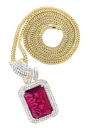 14K Yellow Gold Ruby Praying Hands Pendant & Franco Chain | 2.91 Carats