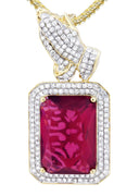 14K Yellow Gold Ruby Praying Hands Pendant & Franco Chain | 2.91 Carats