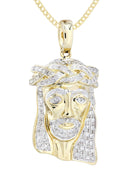 10K Yellow Gold Jesus Head Diamond Pendant & Cuban Chain | 0.66 Carats