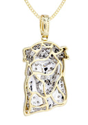 10K Yellow Gold Jesus Head Diamond Pendant & Cuban Chain | 0.66 Carats