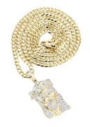 10K Yellow Gold Jesus Head Diamond Pendant & Cuban Chain | 0.66 Carats