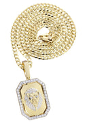 14K Yellow Gold Lion Dog Tag Pendant & Cuban Chain | 3.09 Carats
