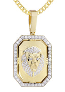 14K Yellow Gold Lion Dog Tag Pendant & Cuban Chain | 3.09 Carats