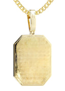 14K Yellow Gold Lion Dog Tag Pendant & Cuban Chain | 3.09 Carats