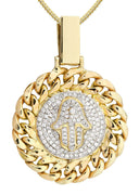 14 Yellow Gold Hamsa Diamond Pendant &  Franco Chain | 0.7 Carats