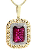 10K Yellow Gold Ruby Diamond Pendant & Franco Chain | 1.43 Carats