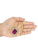10K Yellow Gold Ruby Diamond Pendant & Franco Chain | 1.43 Carats