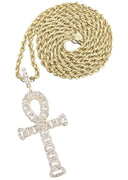 10K Yellow Gold Ankh Diamond Pendant & Rope Chain | 0.79 Carats