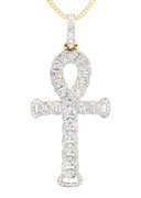 14K Yellow Gold Ankh Diamond Pendant & Cuban Chain | 1.88 Carats