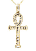 14K Yellow Gold Ankh Diamond Pendant & Cuban Chain | 1.88 Carats