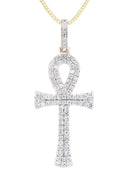 10K Yellow Gold Ankh Diamond Pendant & Cuban Chain | 1.13 Carats