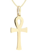 10K Yellow Gold Ankh Diamond Pendant & Cuban Chain | 1.13 Carats