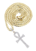 10K Yellow Gold Ankh Diamond Pendant & Cuban Chain | 1.13 Carats