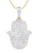 10K Yellow Gold Hamsa Diamond Pendant & Cuban Chain | 5.26 Carats