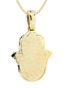 10K Yellow Gold Hamsa Diamond Pendant & Cuban Chain | 5.26 Carats