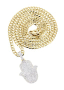 10K Yellow Gold Hamsa Diamond Pendant & Cuban Chain | 5.26 Carats