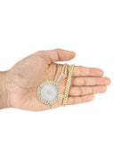 14K Yellow Gold Circle Pendant Diamond Pendant & Rope Chain | 4.17 Carats